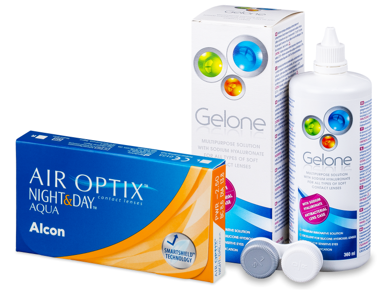 Air Optix Night and Day Aqua (6 lente) + Gelone Solucion 360 ml - Package deal