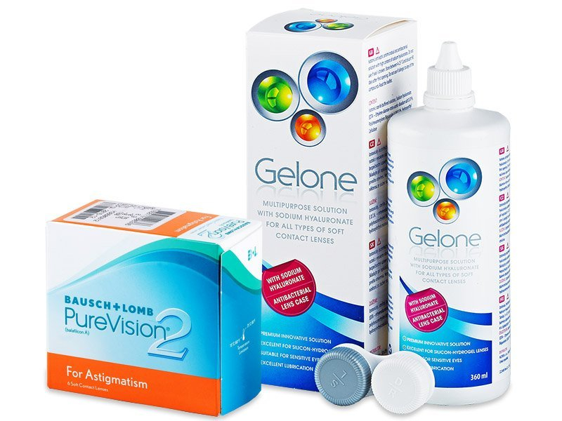 PureVision 2 For Astigmatism (6 lente) + Gelone Solucion 360 ml - Package deal